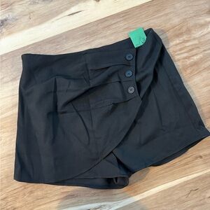 Black Tailored Skorts with Overlap Design